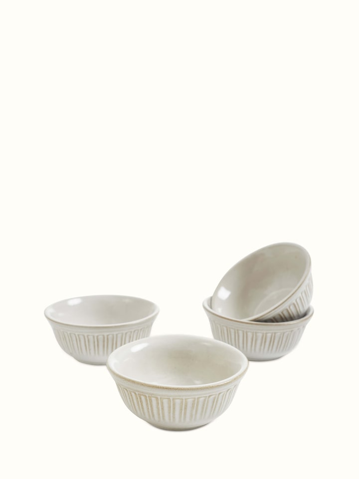Front view of Glass-finished studio pottery ceramic dinner bowls in white (4 pcs) showcasing the pristine finish and elegant design