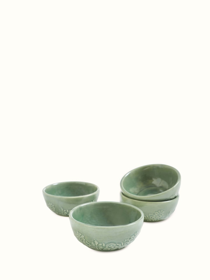 Studio pottery ceramic dinner bowls green (4 pcs) with glossy finish