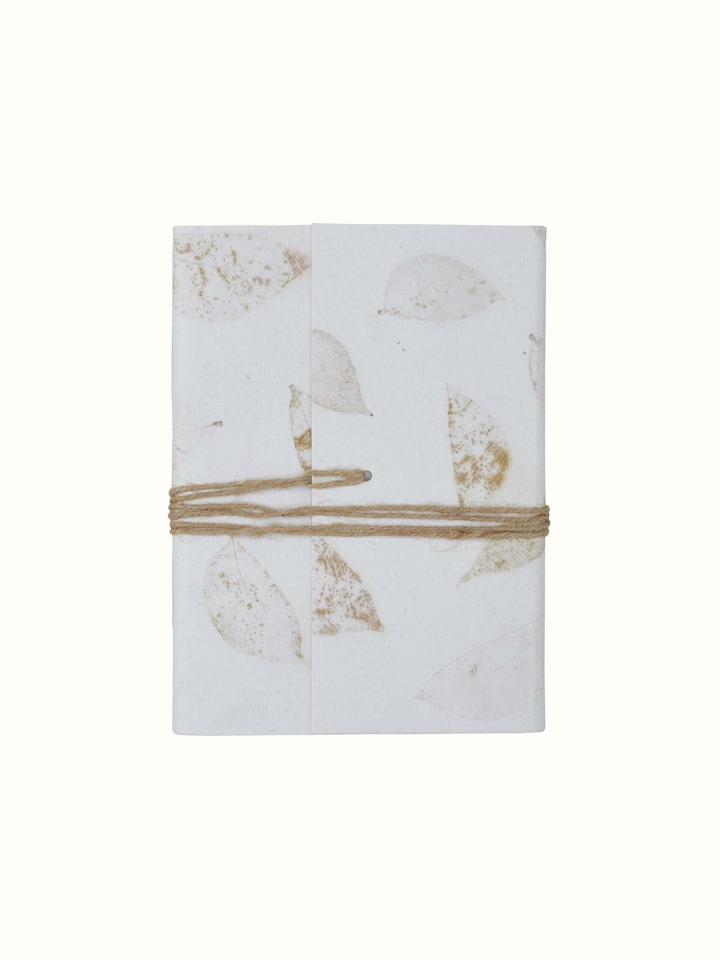 Back view of Auroville Handmade Paper Notebook with Rope in white, displaying the cover and rope closure.