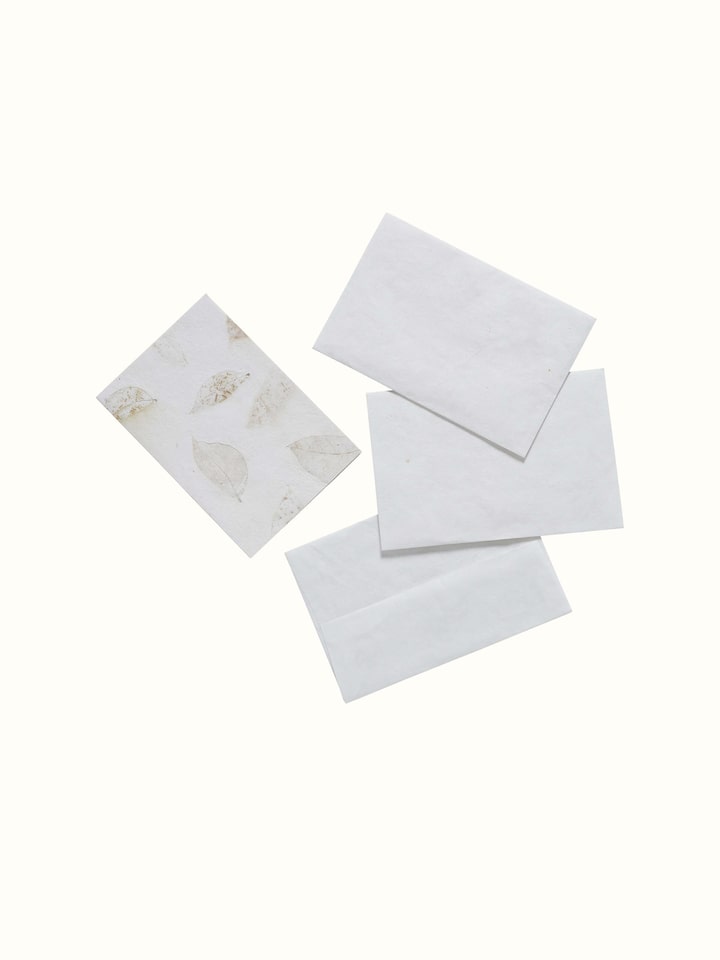 Close-up view of Auroville Handmade Paper Money Envelopes in White (3 pcs) showing texture and design.