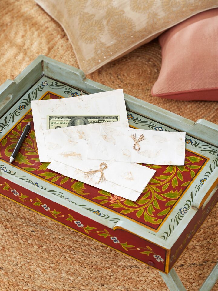 Side view of Auroville handmade paper money envelopes in white color (3 pcs)