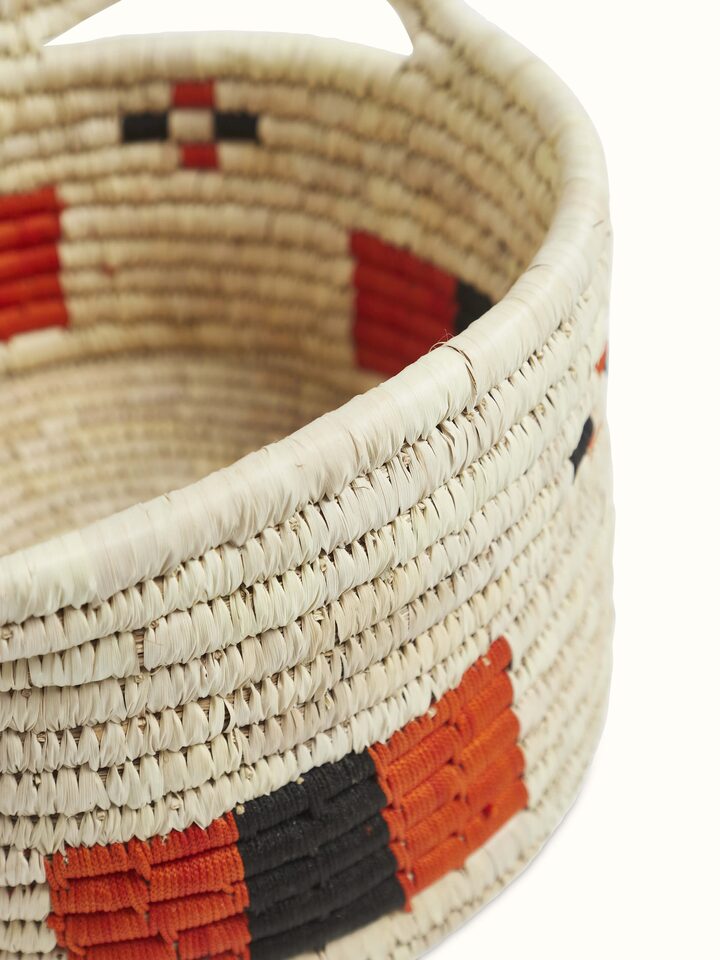 Detailed view of Kanshi basketry natural fibre wine bottle holder focusing on texture