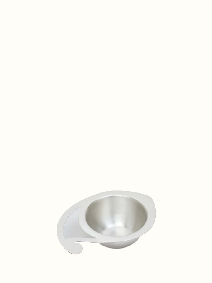 Side view of Silver paisley diya, highlighting detailed paisley patterns and elegant shine.