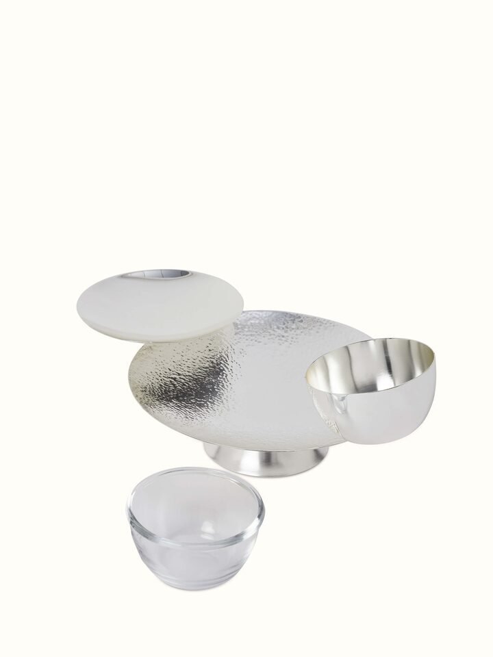 Close-up view of Silver-plated nut bowl & plate