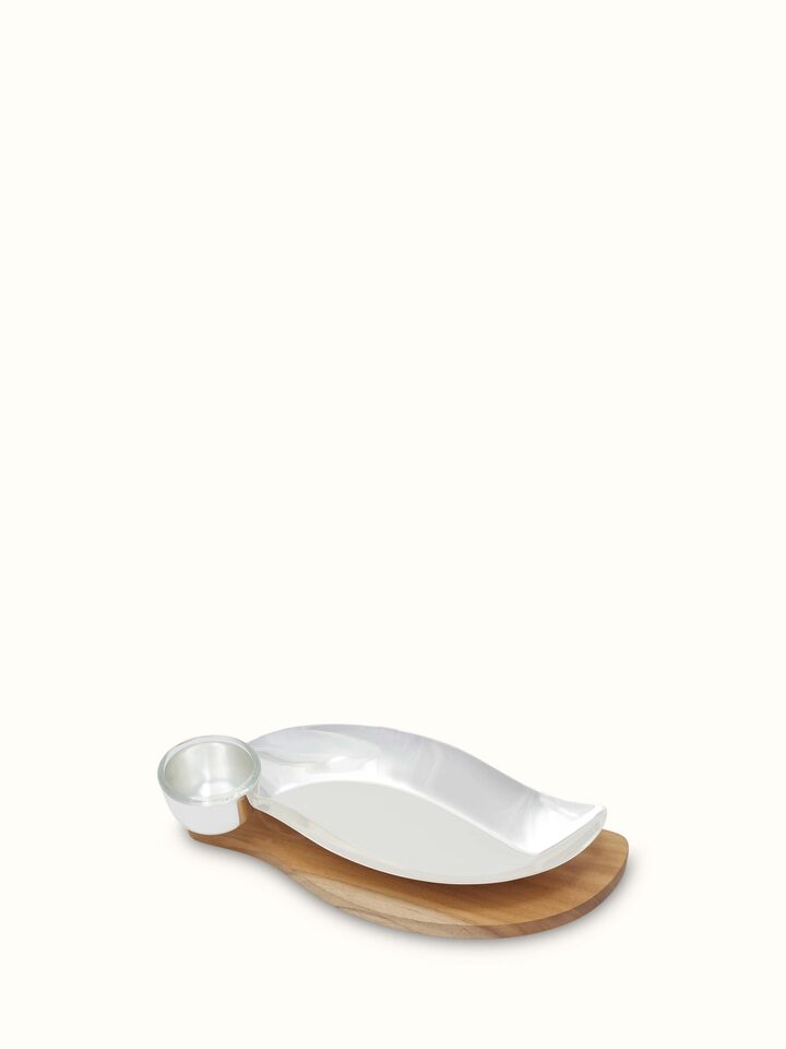 Close-up view of silver-plated rectangular nut bowl, highlighting its polished surface and elegant design.