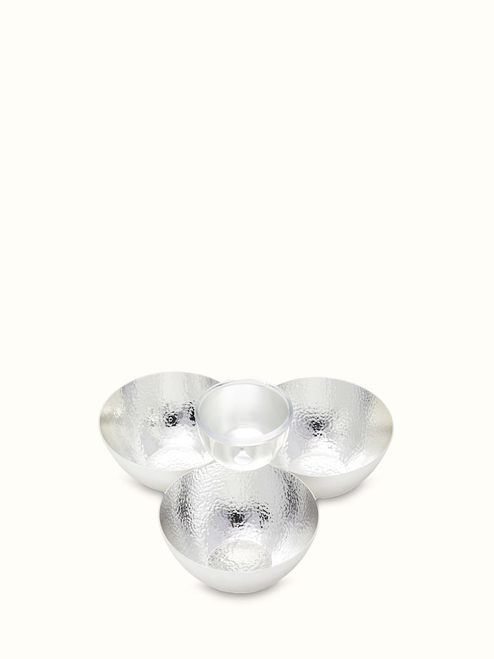 Front view of Silver-plated nut bowl displaying elegant finish and polished surface.