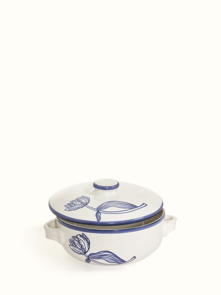 Detailed close-up of Khurja Pottery Ceramic Roti Box, emphasizing the decorative elements and craftsmanship