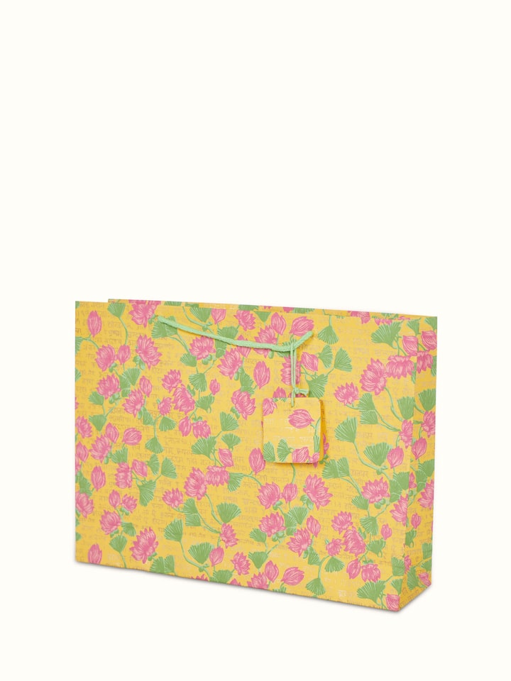 Close-up of Handmade Paper Gift Bags Yellow (3 pcs) detailing the weave and design of the paper