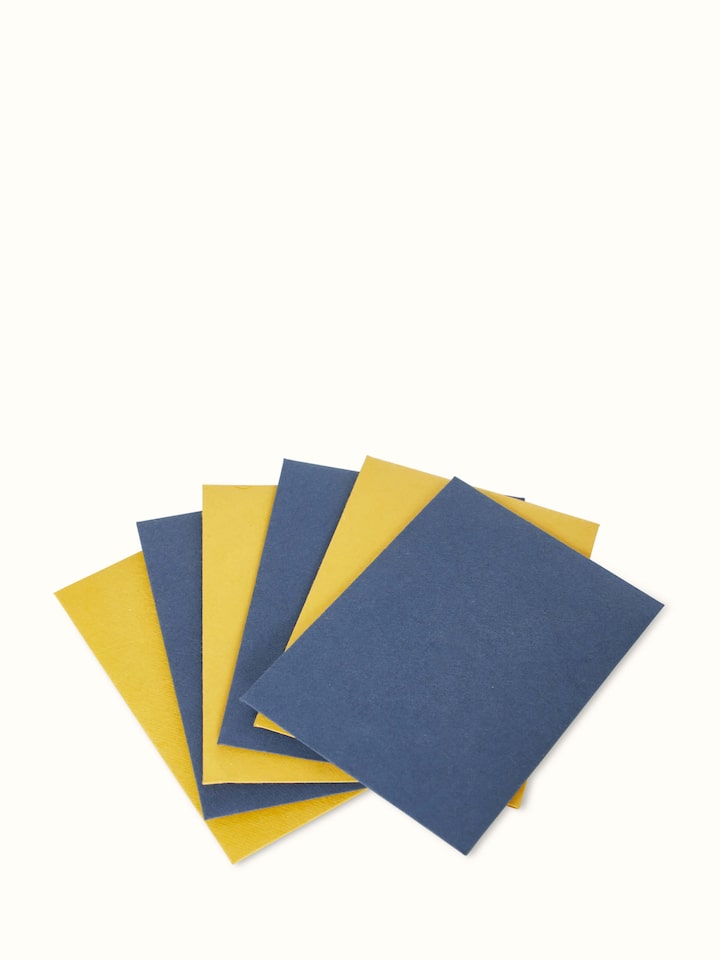 Top view of handmade paper note cards with envelopes blue (6 pcs)