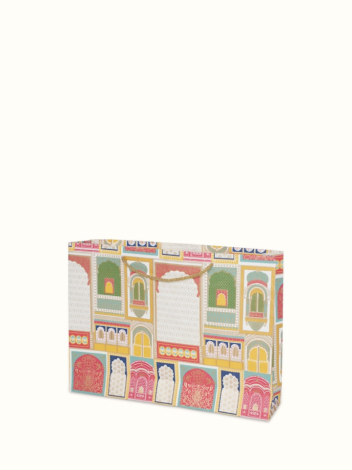 Full view of Handmade paper gift bags white (3 pcs) showcasing their complete design.