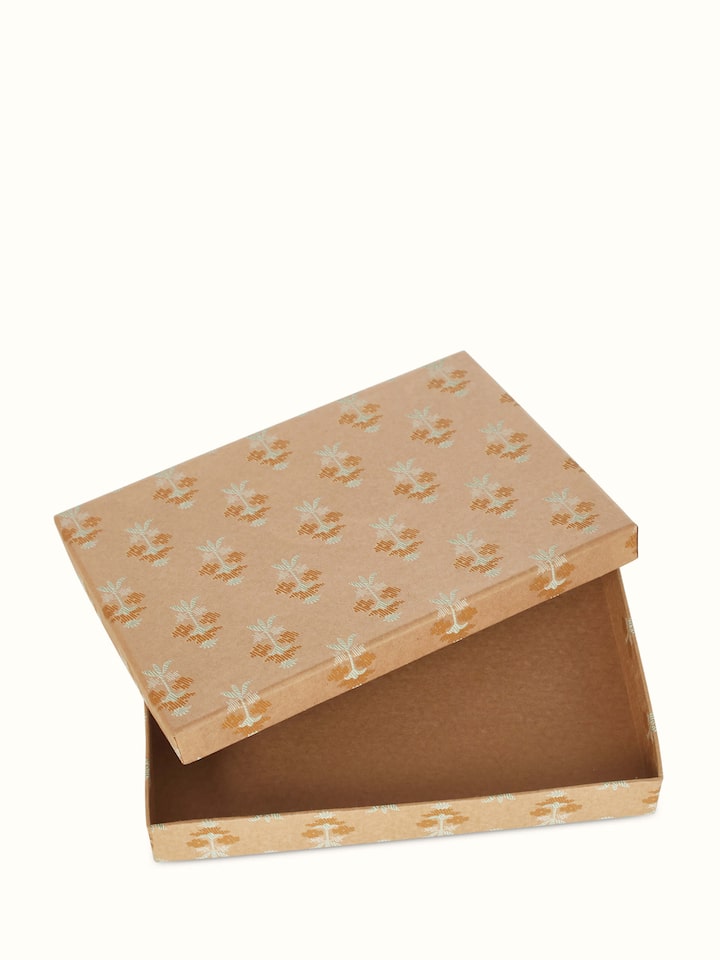 Detailed view of Handmade Paper Saree & Stole Boxes in brown, showcasing the high-quality finish and craftsmanship.