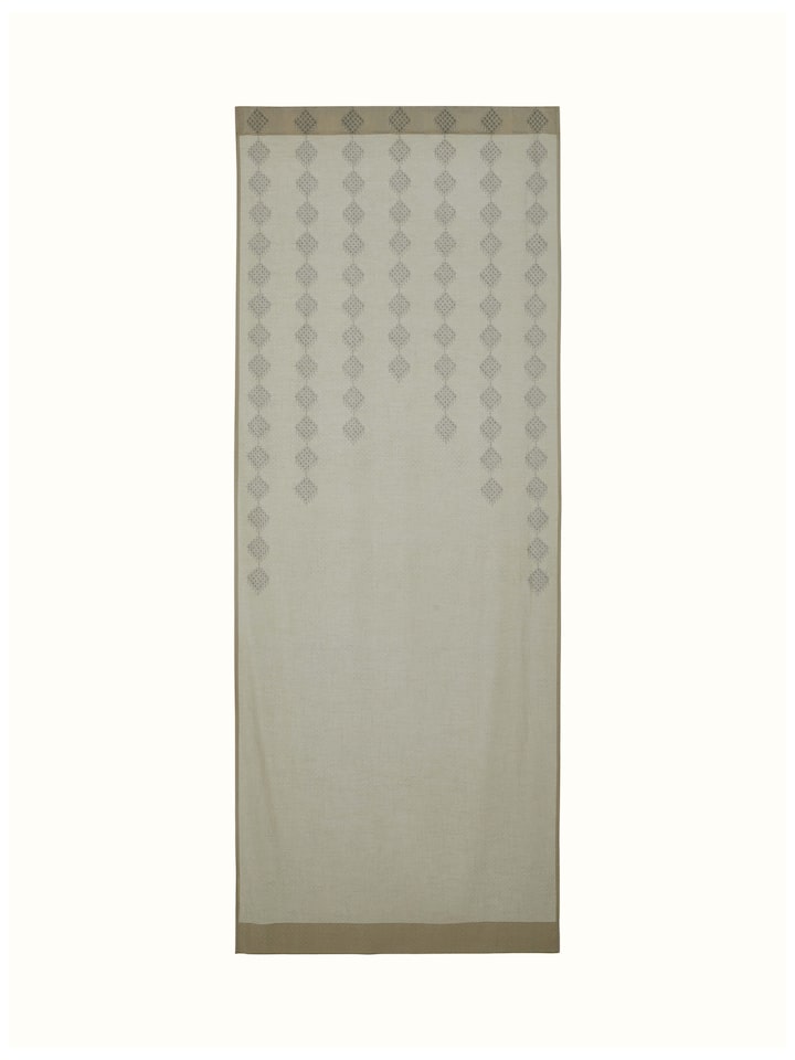 Full view of Rambagh light green modern geo diamond cotton Sanganeri block printed curtain (7 ft) displaying the geometric diamond pattern