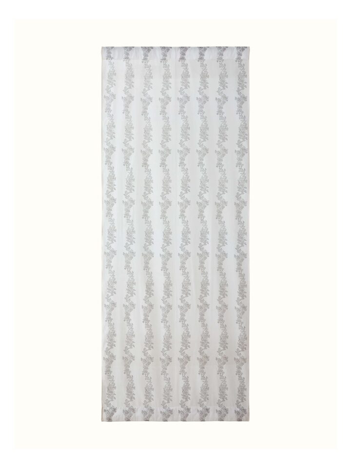 Detailed view of Shivranjini White Floral Stripe Cotton Silk Sanganeri Block Printed Curtain (7 ft) showing the floral stripe design.