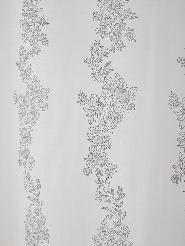Detailed view of Shivranjini White Floral Stripe Cotton Silk Sanganeri Block Printed Curtain (7 ft) showing the complete curtain design.