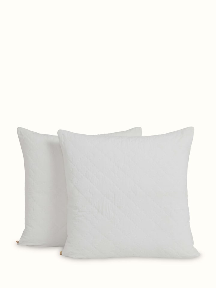 Detailed view of Shivranjini Ivory Textured Cotton Razai Embroidered Euro Shams (2 pcs) showing the intricate embroidery and ivory texture