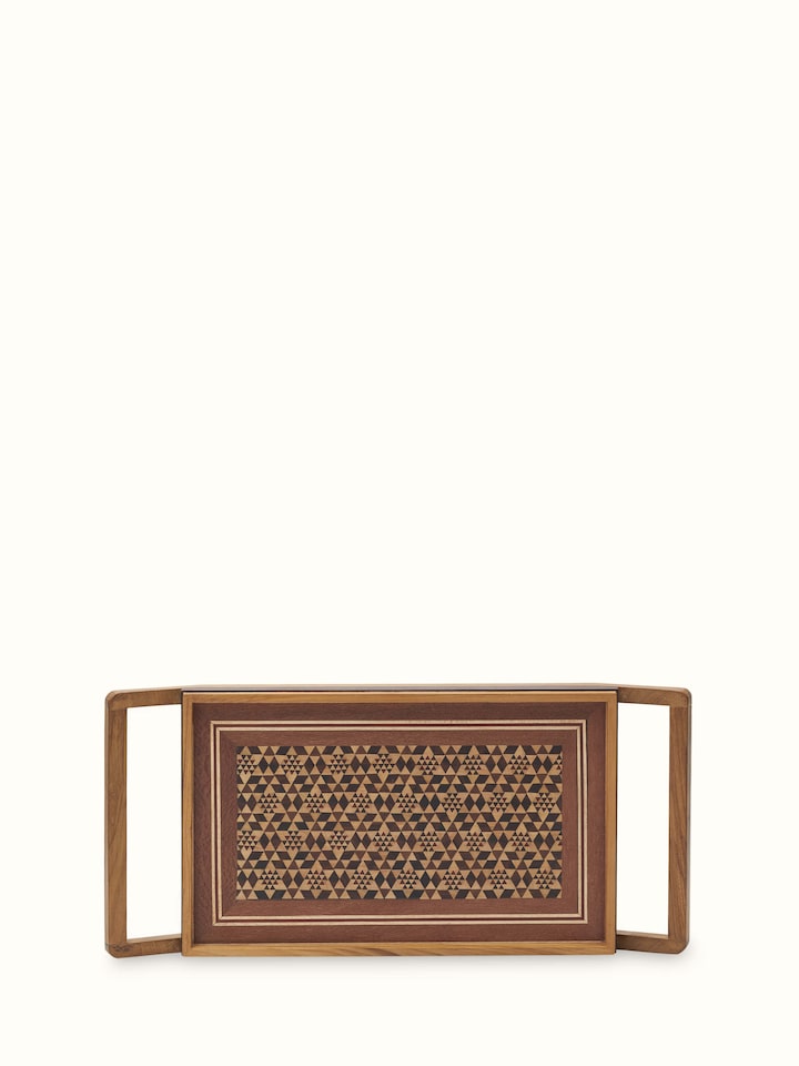Marquetry wood and MDF serving tray with intricate design and elegant finish.