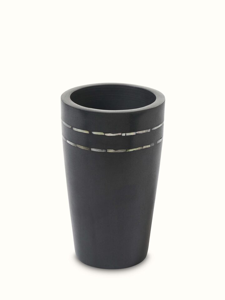 Close-up detail of Carved Marble Stone Toothbrush Holder in Black Color emphasizing texture