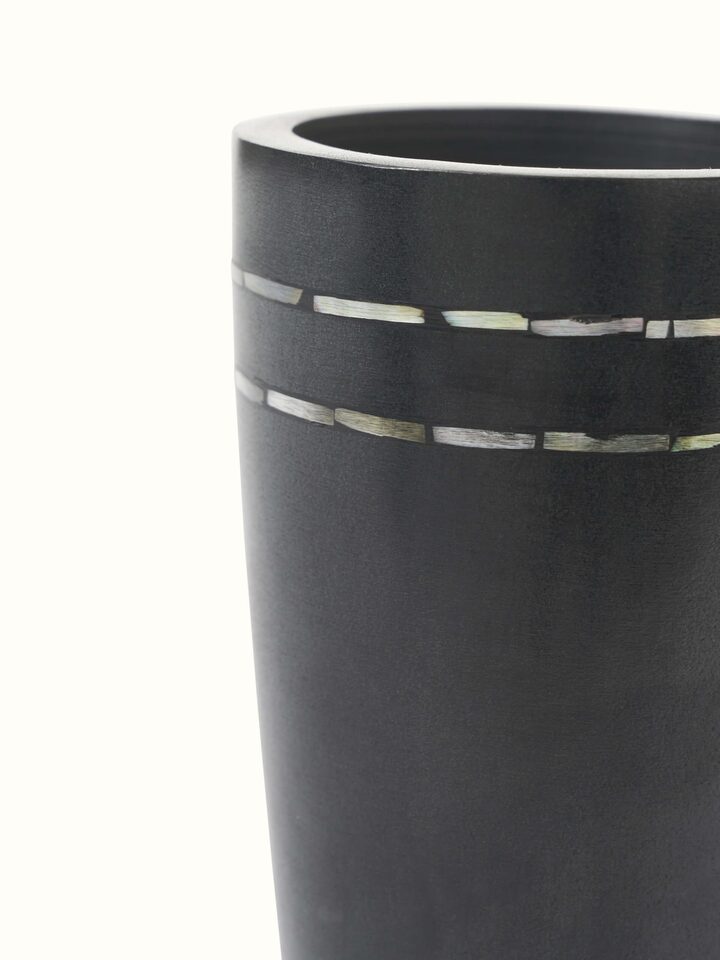 Top view of Carved Marble Stone Toothbrush Holder in Black Color displaying the opening
