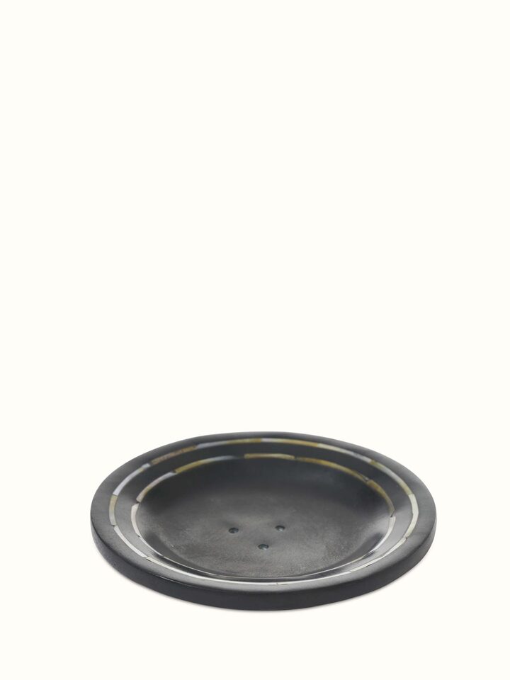 Detailed view of Carved Marble Stone Soap Dish in Black Color focusing on the intricate carving