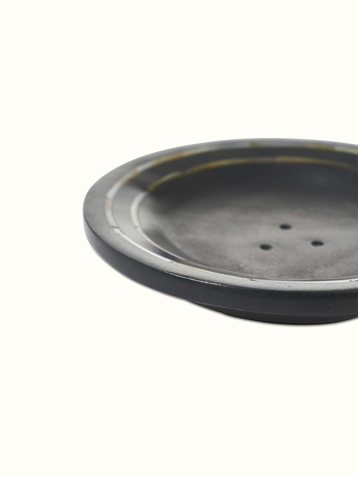 Close-up of Carved Marble Stone Soap Dish in Black Color showing the finish and texture