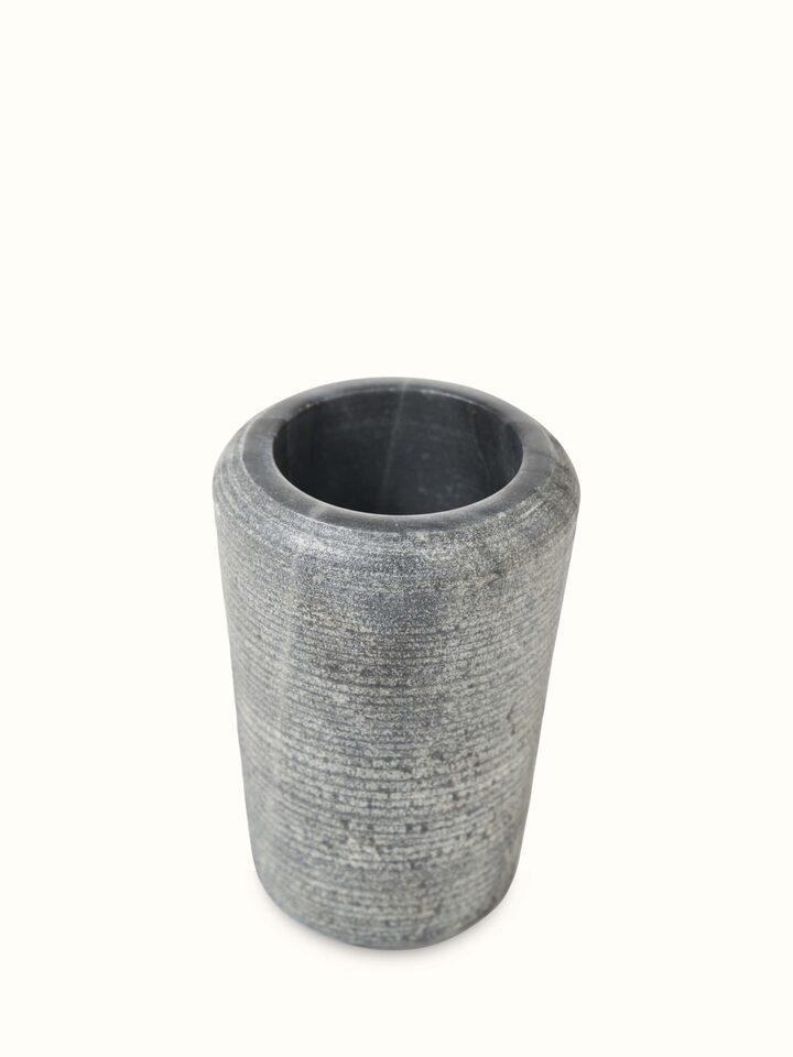 Close-up of Carved Marble Toothbrush Holder in Grey color focusing on the carving details