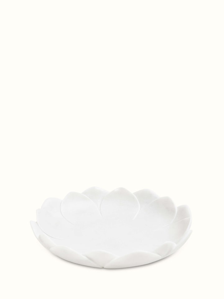 Front view of Flat Carved Marble Urli showcasing the marble carving and flat design.