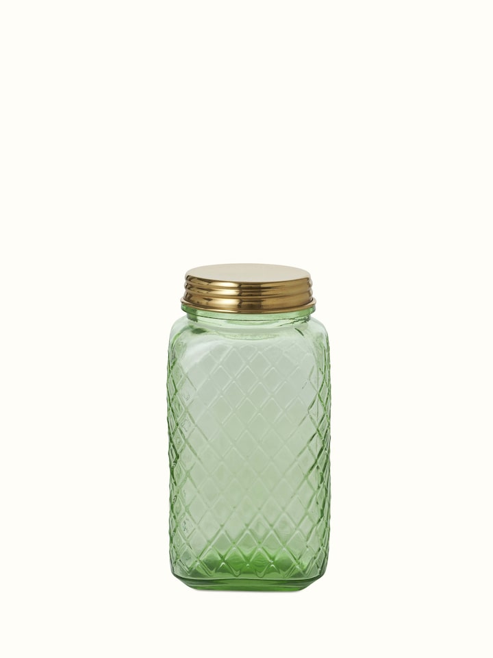 Top view of green glass-worked storage containers, set of 2, emphasizing the lid and container design.