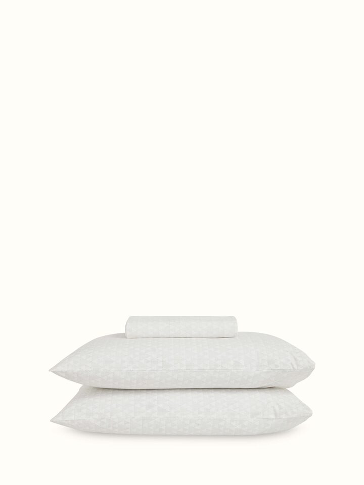 Detailed view of Pratidin Beige Geometric Cotton Sanganeri Block Printed Queen Bedsheet Set (3 pcs) showing the geometric block print design.