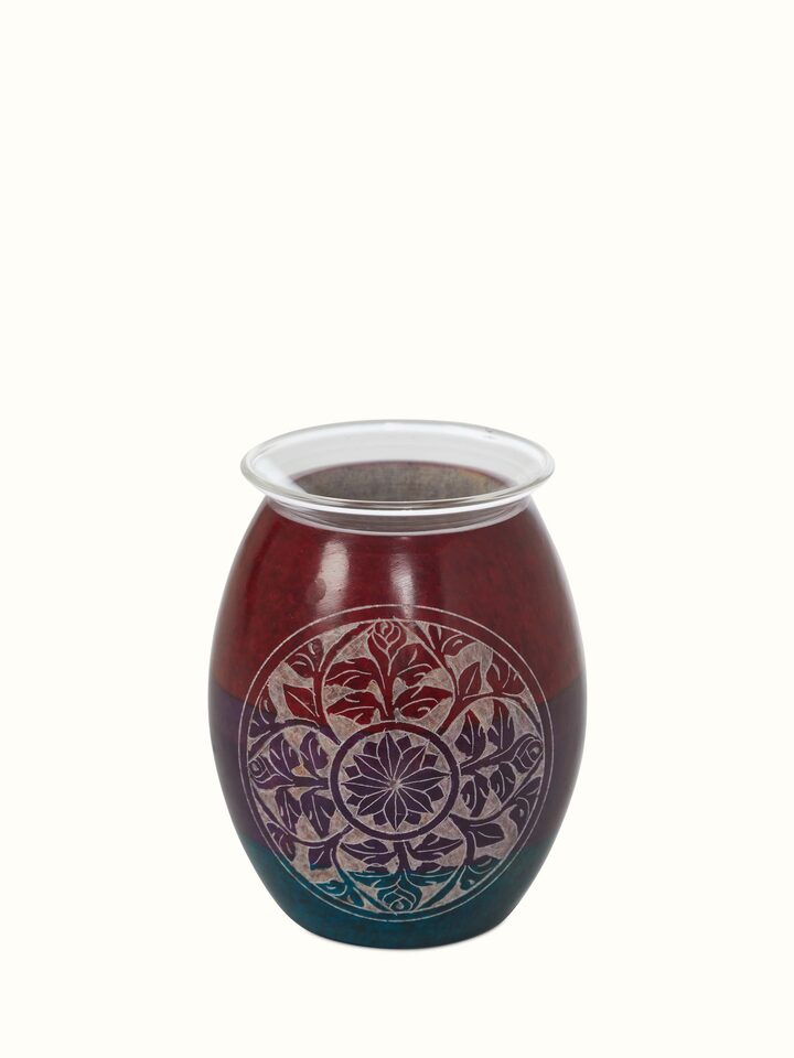 Close-up view of Carved stone diffuser in multicolor emphasizing texture and detail