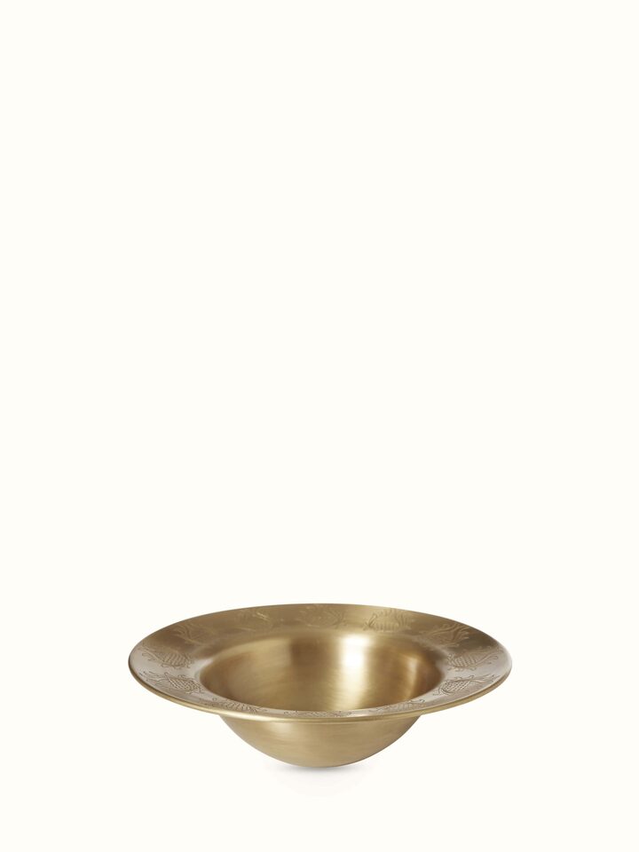 Front view of Brass potpourri bowl golden color