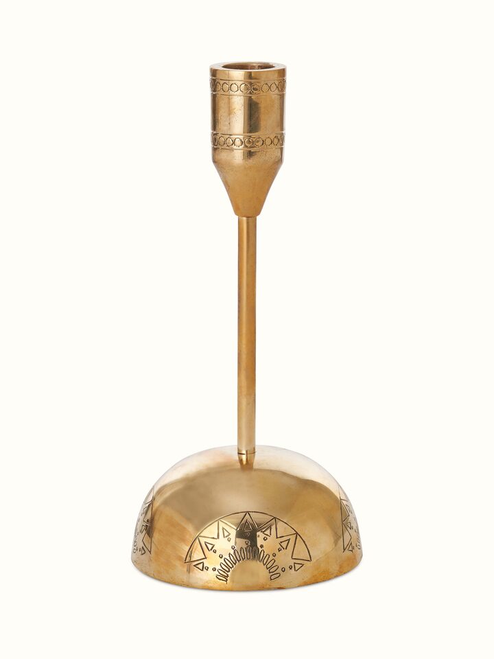 Front view of Polished brass candle holder