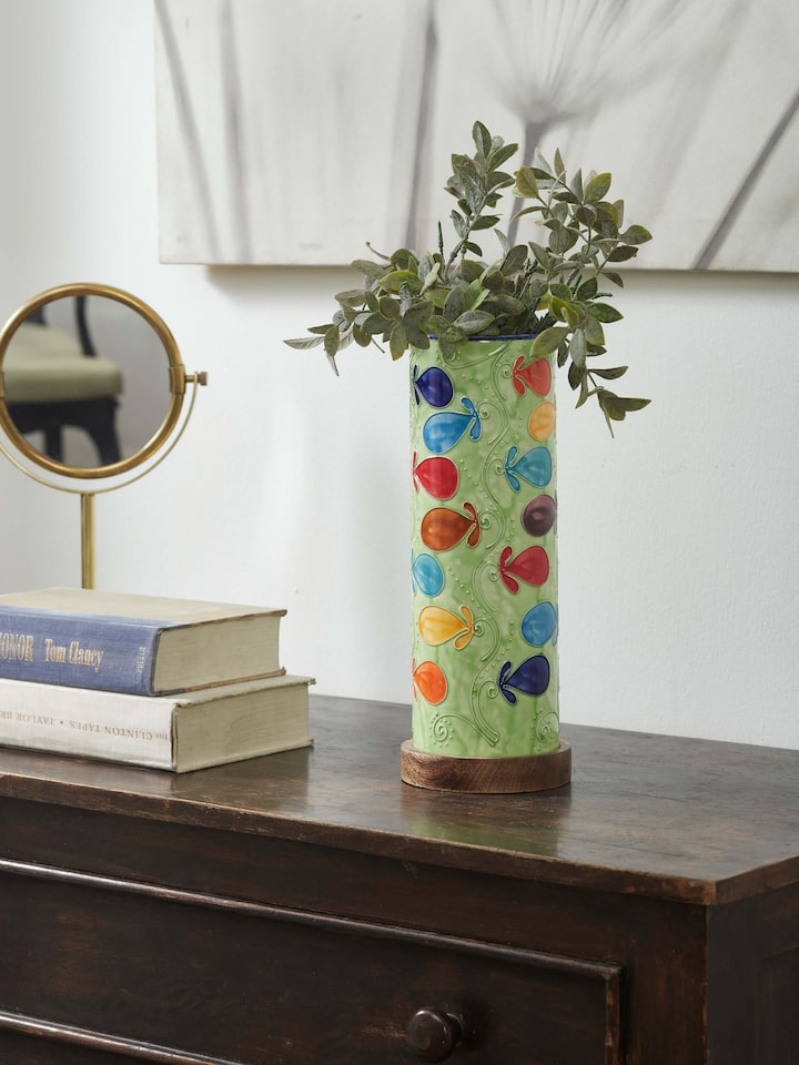 Side view of Natural Khurja Pottery Ceramic Table Vase, highlighting the craftsmanship and pottery detailing