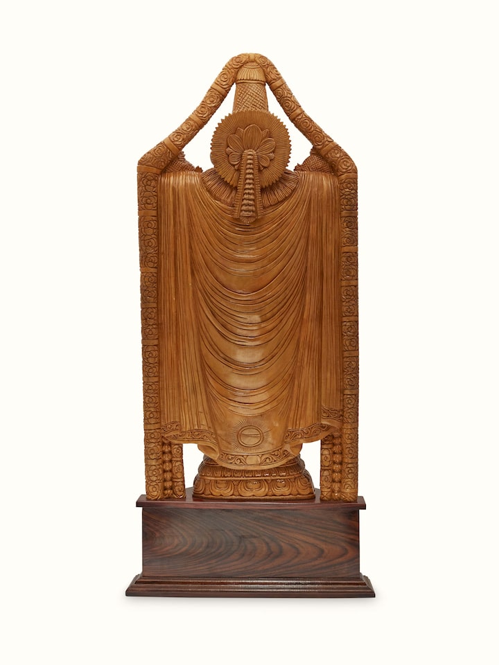 Back view of Venkatesa Carved Shivani Wood Balaji Idol showing the back or base of the piece