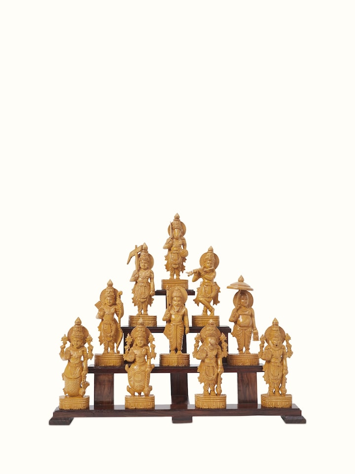 Front view of Dashavatar Carved Shivani Wood Idol showing the front design and form