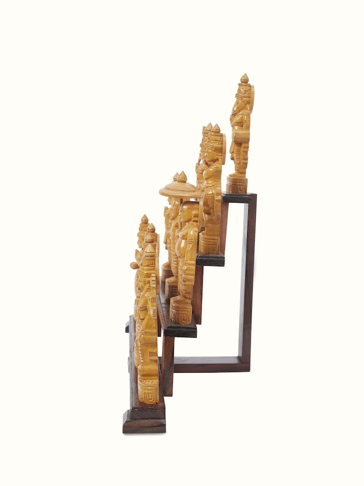Close-up view of Dashavatar Carved Shivani Wood Idol highlighting the handcrafted detailing and finish, from a different angle