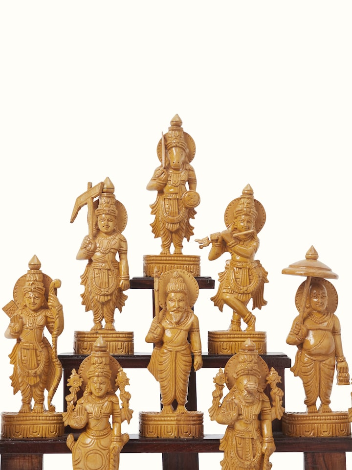 Detail view of Dashavatar Carved Shivani Wood Idol highlighting the handcrafted detailing and finish