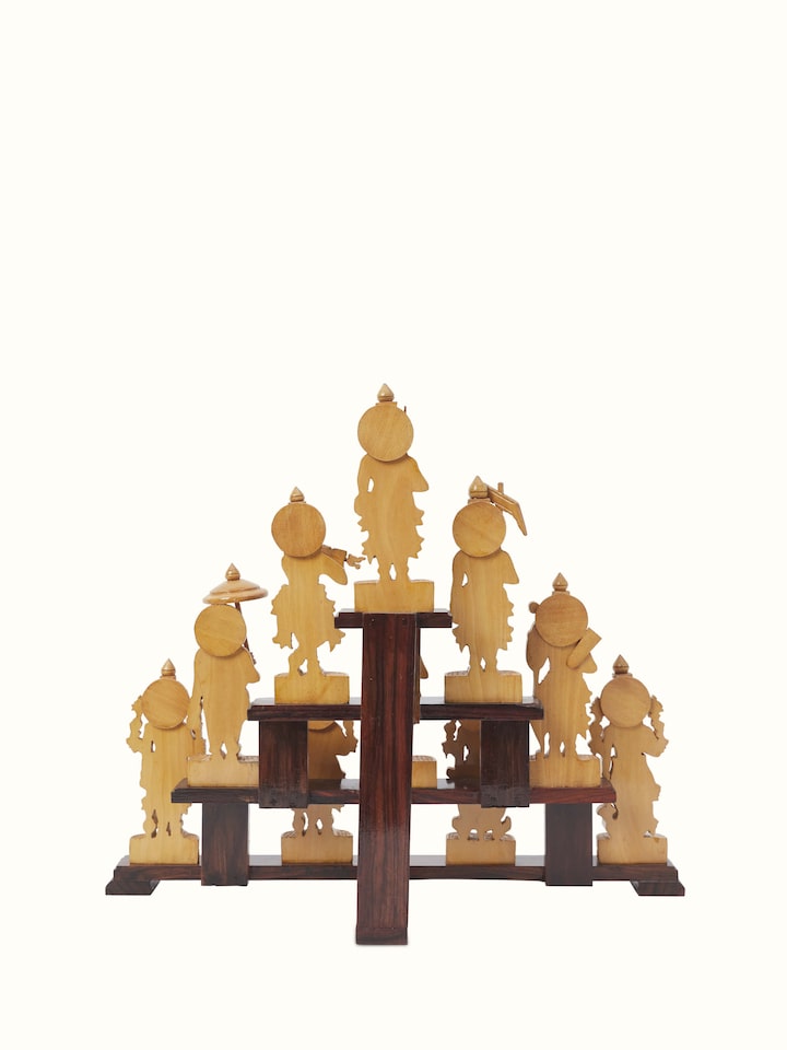 Back view of Dashavatar Carved Shivani Wood Idol showing the back or base of the piece