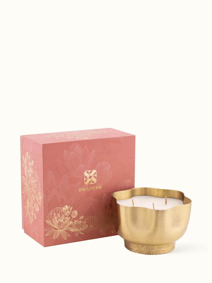 Detailed view of Leher Brass Candle showing the elegant brass finish and design.