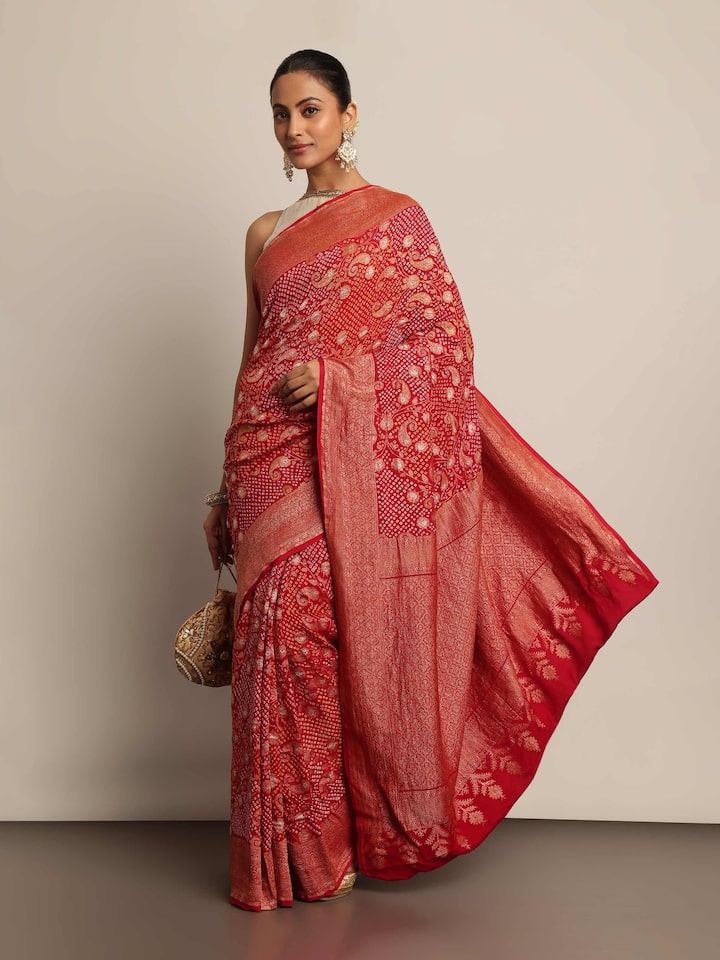 Light Pink Mulberry Georgette Silk Bandhani Saree