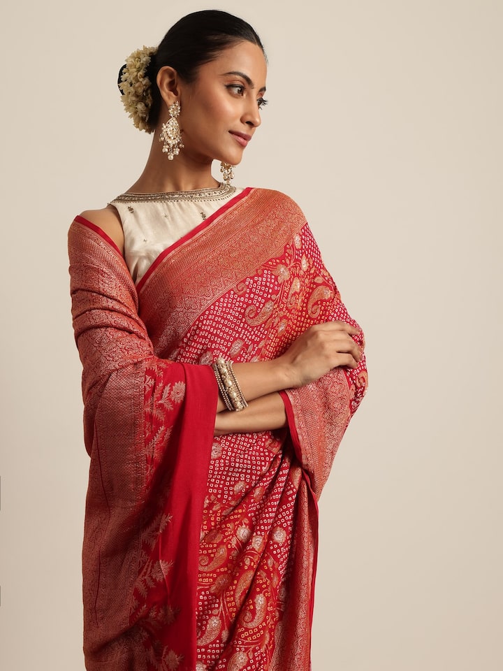 Light Pink Mulberry Georgette Silk Bandhani Saree