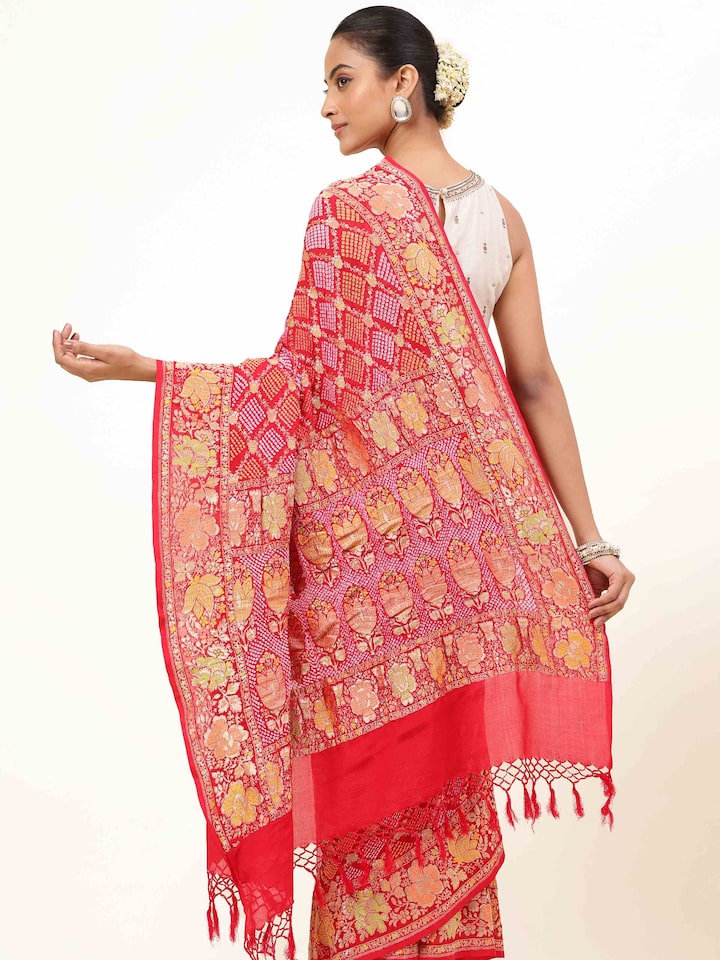 Red Mulberry Georgette Silk Bandhani Saree