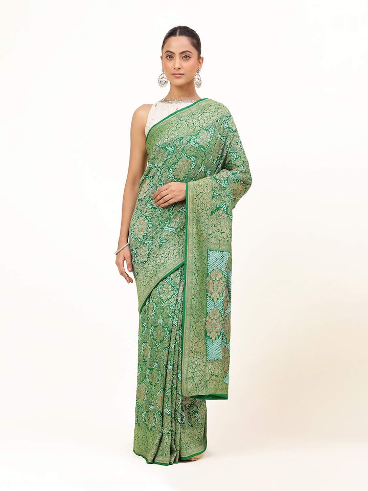 Green Mulberry Georgette Silk Bandhani Saree