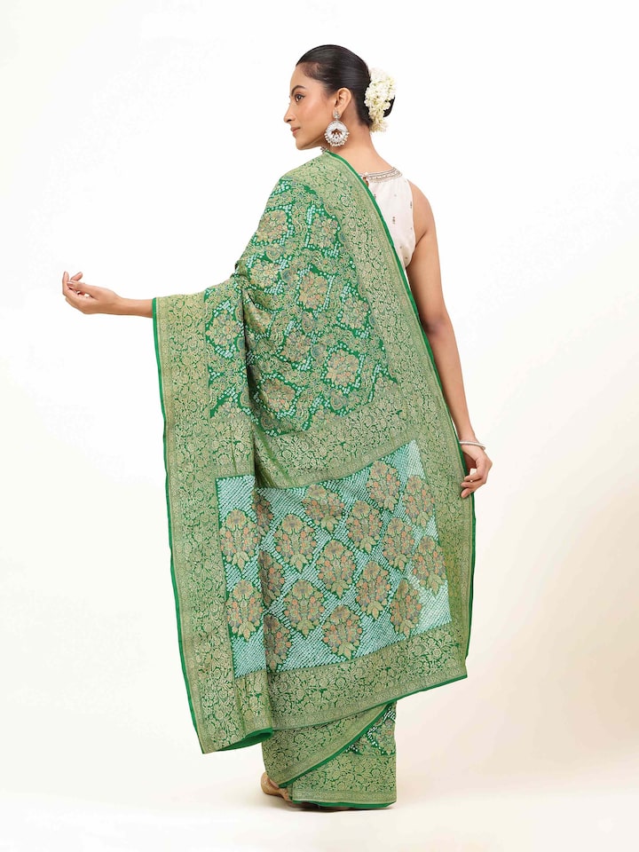 Green Mulberry Georgette Silk Bandhani Saree