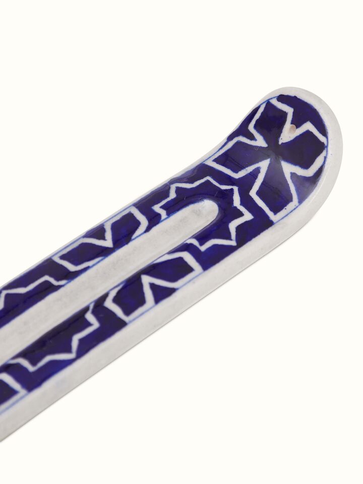 Detailed view of Blue Pottery Stoneware Rectangular Incense Holder highlighting craftsmanship.