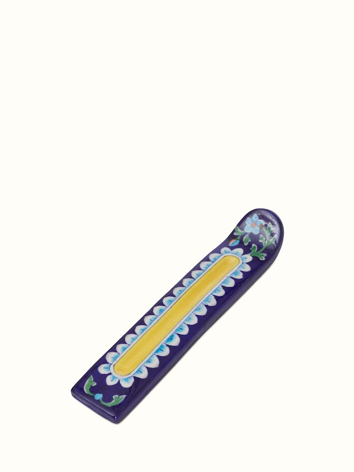 Detailed view of Polished Blue Pottery Stoneware incense holder emphasizing the artistic design and smooth finish