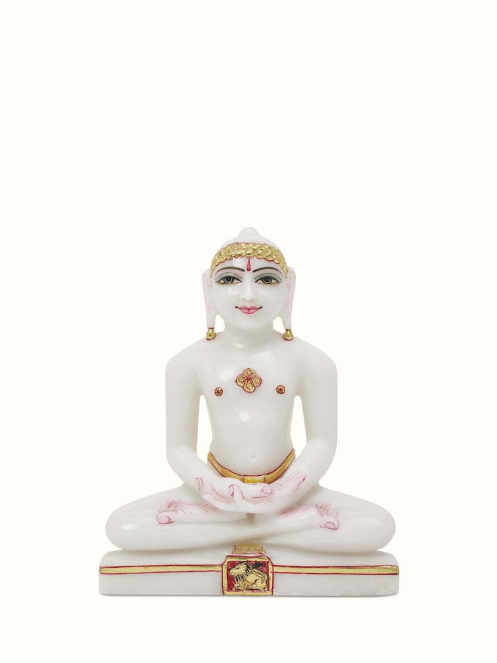 Front view of Carved marble Mahavir idol
