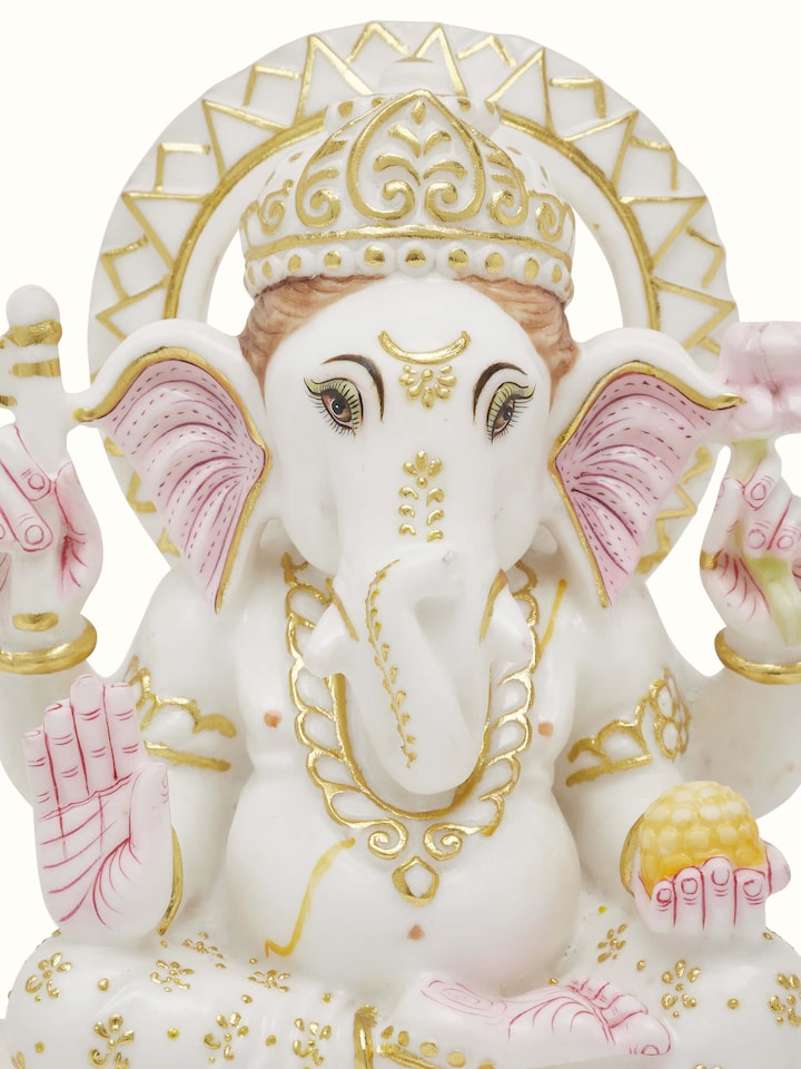 Alternate view of Carved Marble Ganesha Idol showcasing different angles and marble detailing.