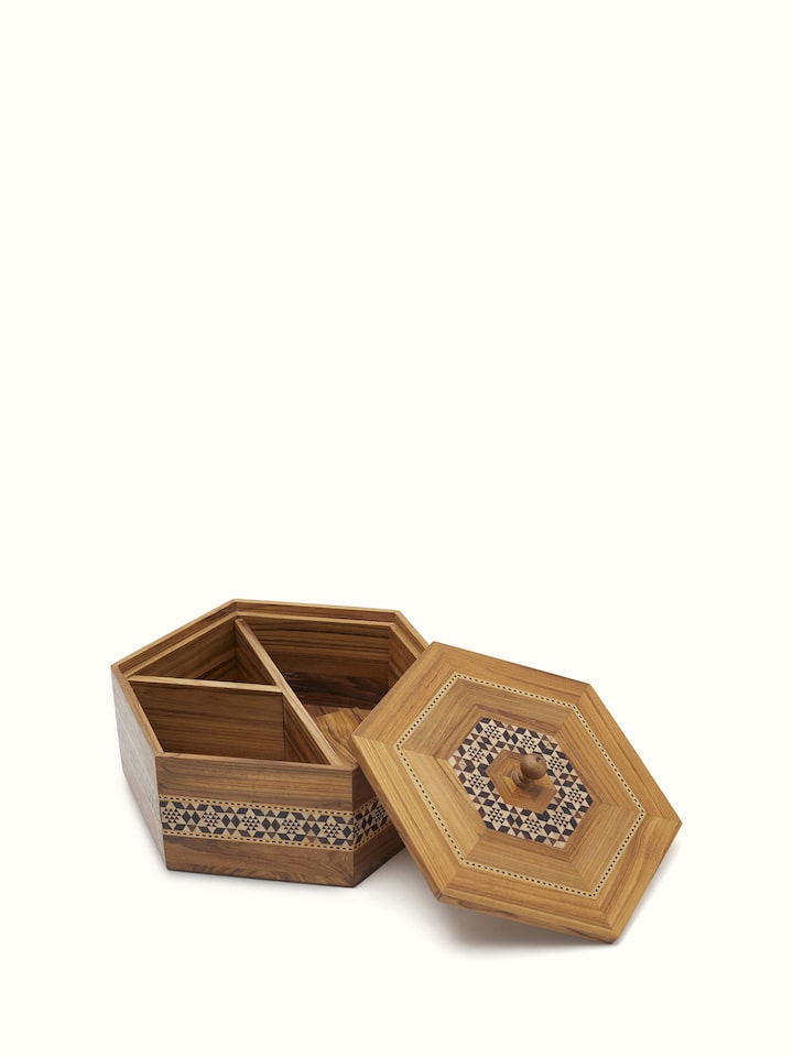 Overview of Marquetry Rosewood & Mdf Decorative Container Brown Colour showing the complete piece