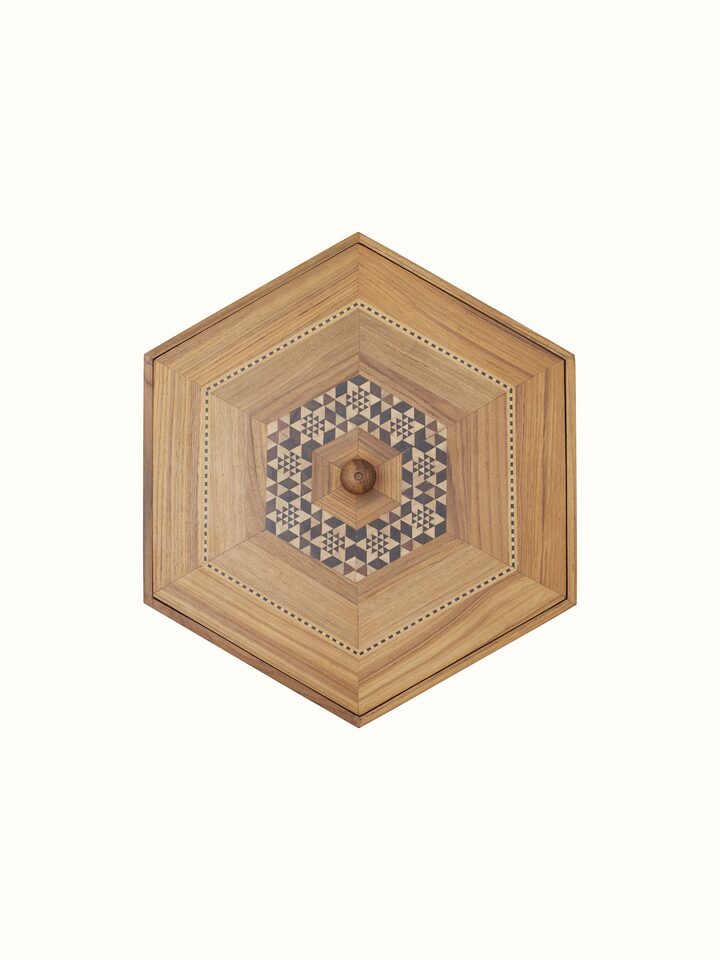 Overview of Marquetry Rosewood & Mdf Decorative Container Brown Colour showing the complete piece, from a different angle