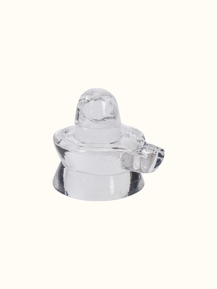 Side view of Medium Crystal Shivling showing the details of the base and the crystal material